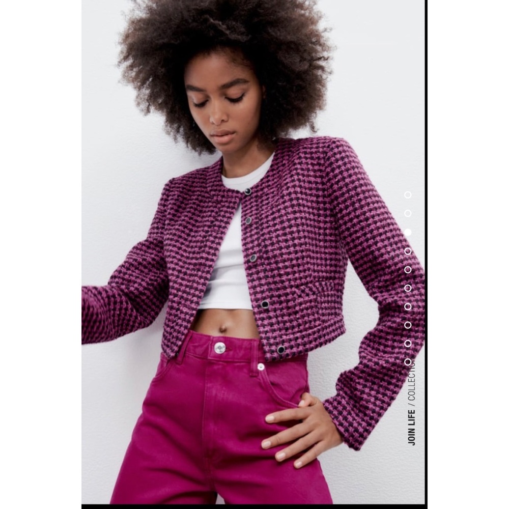 Zara Pink Houndstooth Cropped Blazer